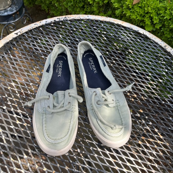 Light teal blue nautical slip on canvas Sperry Topsider boat sneaker shoe size 7 - Picture 2 of 6